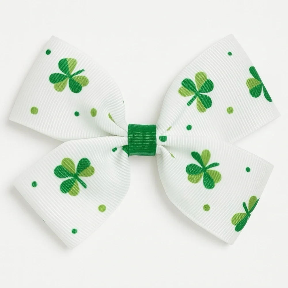 St. Patrick’s Day Green and White Clover Hair Bow